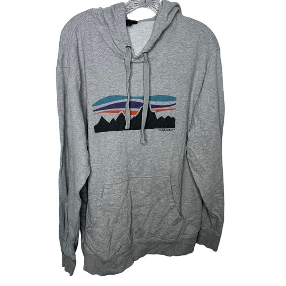 Patagonia Mens Organic Cotton Hoodie Sweatshirt L Gray Graphic Logo Pullover - Picture 1 of 6